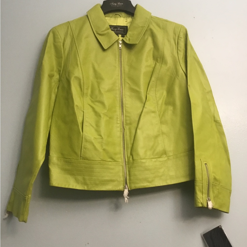 TERRY LEWIS Green Leather Cropped Jacket with Zipper - Picture 16 of 16
